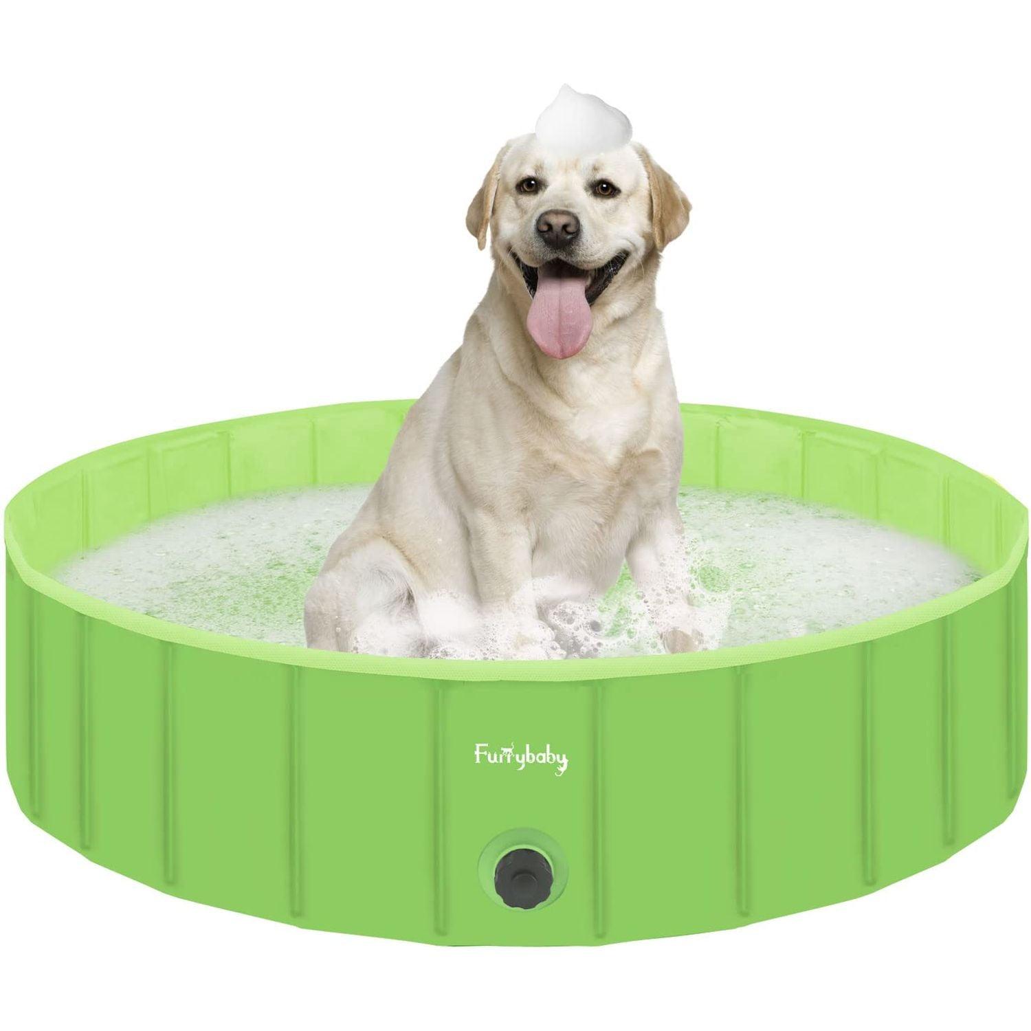 furrybaby Dog Pool, Durable Dog Paddling Pool with Quick Drainage Hole, Foldable and Non Inflatable, Thickened Kids Paddling Pool Large for Garden Baby Pet Puppy Cat Bath (Green 120cm)