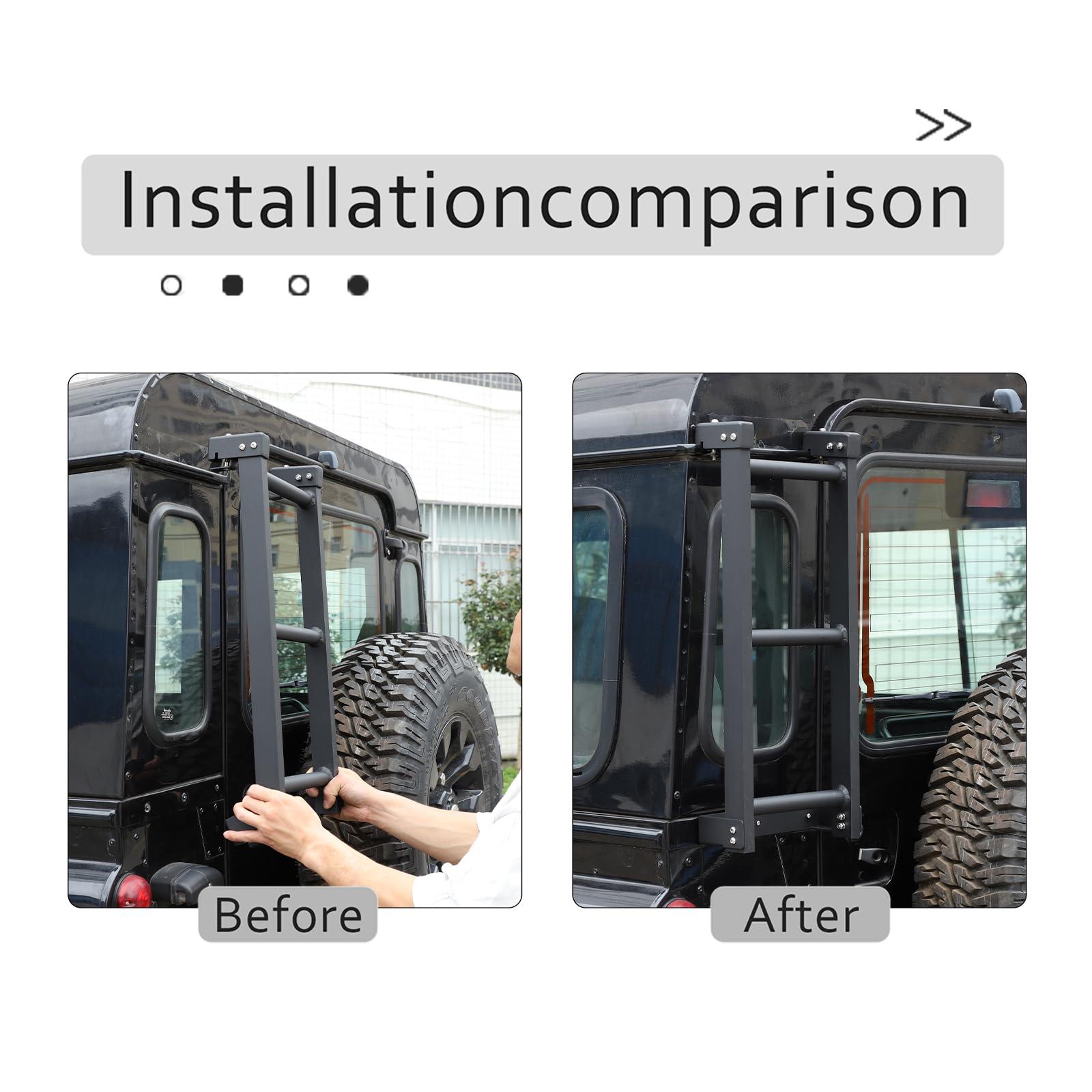 Uieohout Car Rear Ladder Fit for Land Rover Defender 2004-2019, Rear Door Tailgate Ladder, Rear Window Ladder, Aluminum Alloy (Type C) 2