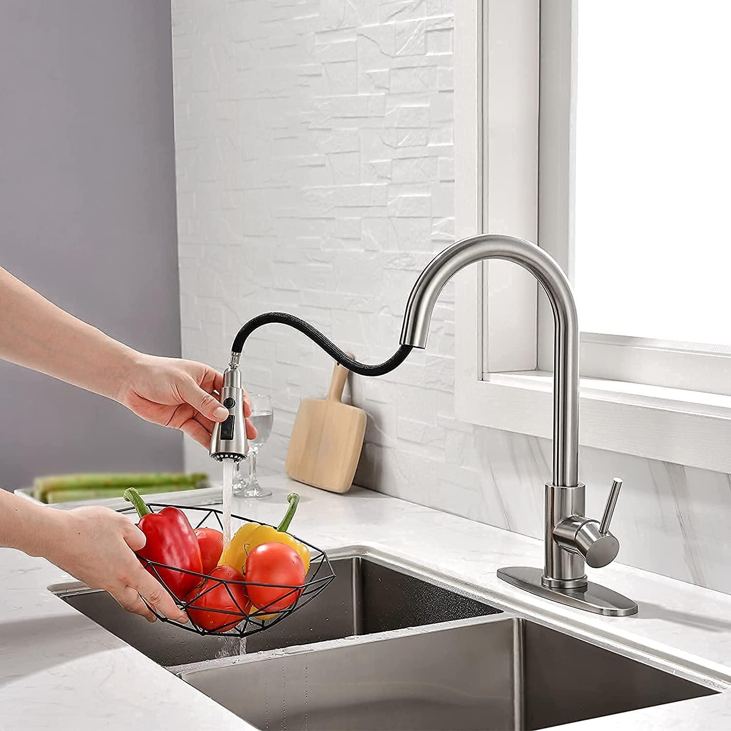 SADALAK Kitchen Tap,Pull Out Kitchen Sink Mixer Tap 360° Swivel Kitchen Faucet Lead-Free Stainless Steel Flexible Kitchen Sink Single Handle Tap with UK Standard Fittings 2