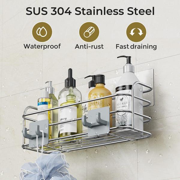 Orimade Adhesive Shower Caddy with Soap Holder No Drilling Stainless Steel Shower Shelf for Shampoo Conditioner,Rustproof, 3 Pack (Silver) 3