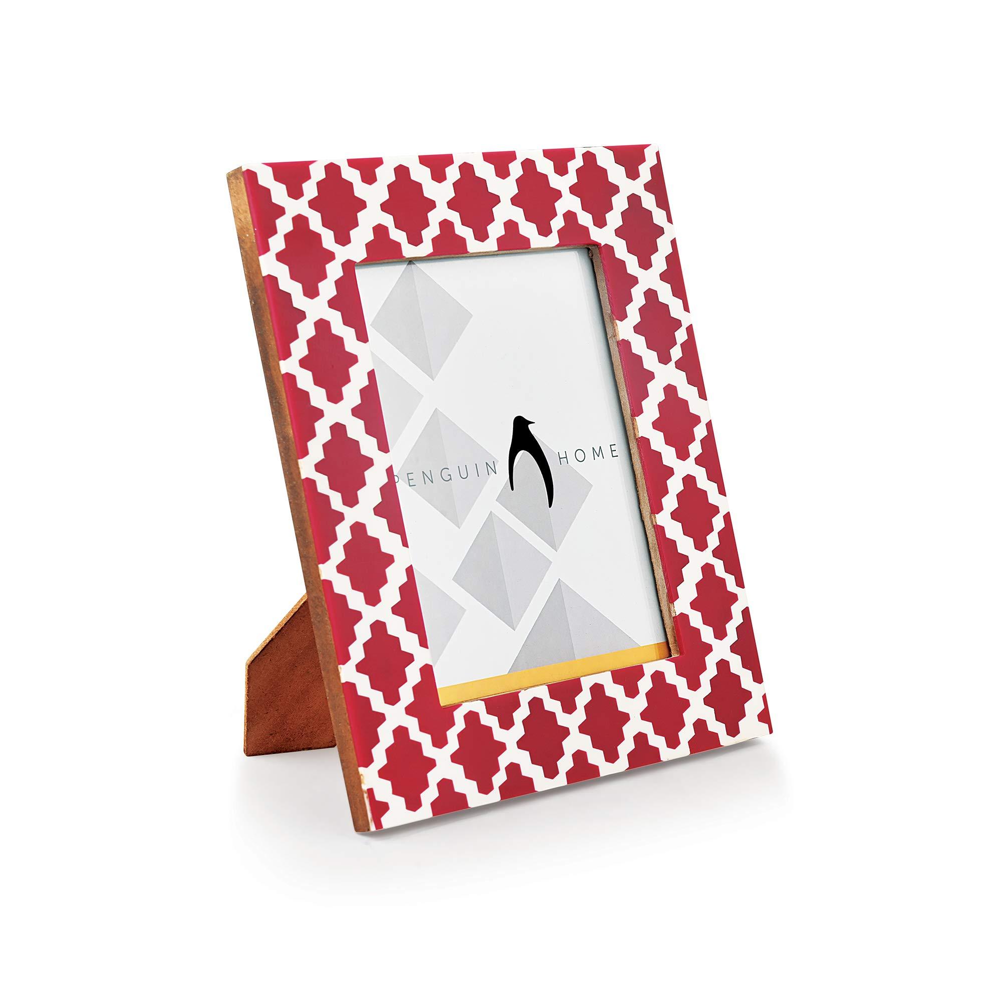 Penguin Home Photo Frame 6x4 in Pink Criss-Cross Design - Portrait and Landscape Orientation - Freestanding and Wall Mount Compatible