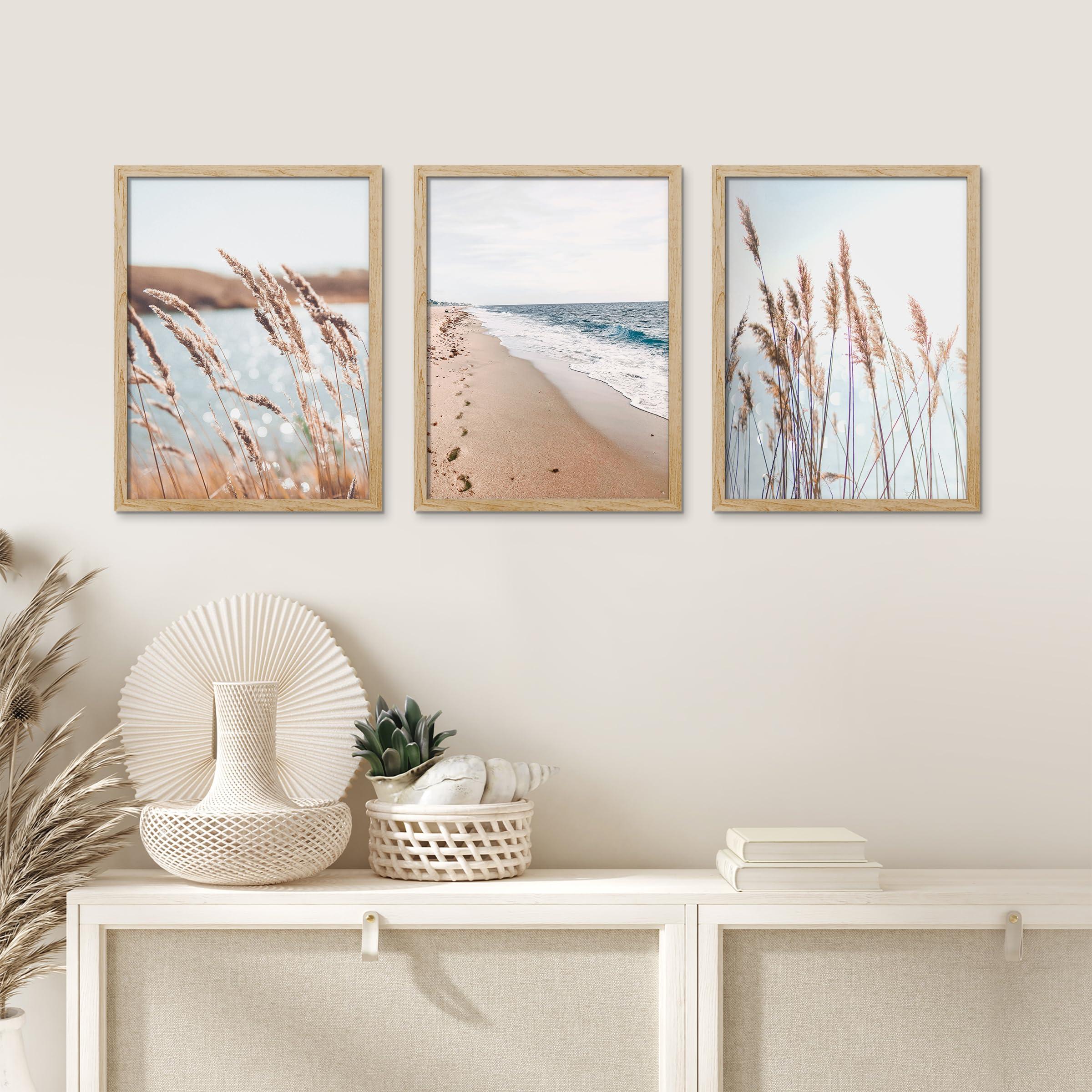 SIGNFORD Beach Wall Art Decor, Coastal Wall Art, Neutral Nature Wall Art, Framed Wall Art - 12"x16"x 3 Panels 2