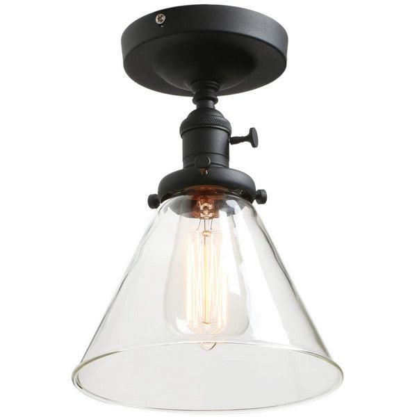 Phansthy Industrial Ceiling Light Fixtures with Switch, Funnel Clear Glass Hallway Lighting Close to Ceiling E27 Base, Flush Mount Hanging Lamp Suitable for Kitchen Loft Cafe Bar (Black) 0