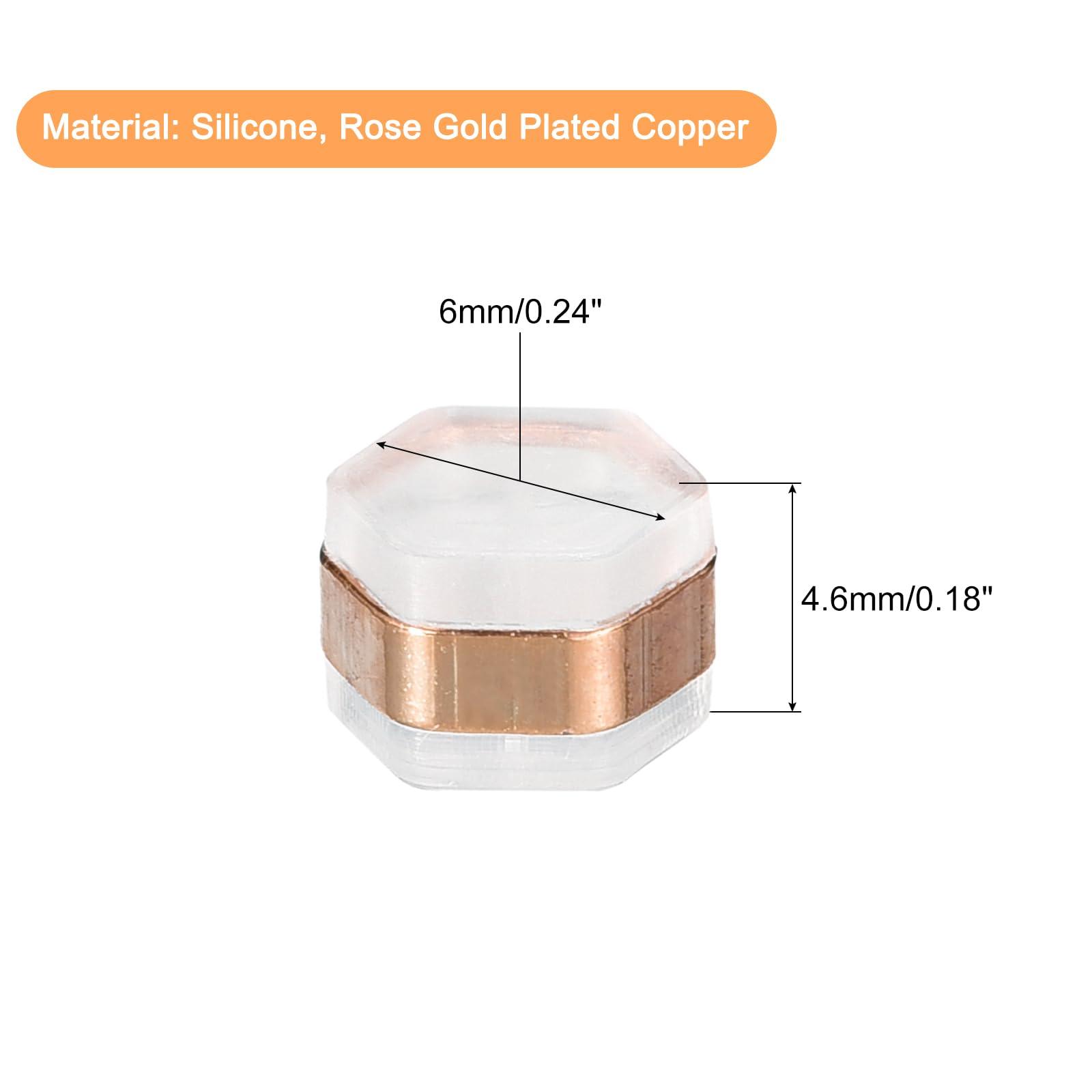 sourcing map 8Pcs Silicone Earring Backs, Soft Clear Earring Stoppers Replacement Hexagon Rubber Earring Backs for Studs Fish Hook Earrings, 4.6mm Rose Gold 1