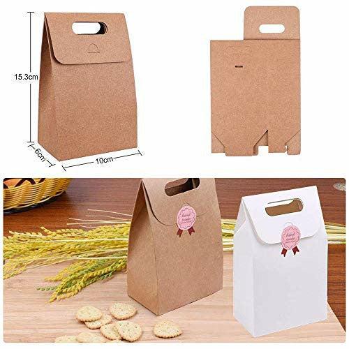 Originality Kraft Paper Handle Box, Vintage Natural Kraft Paper Bag,Kraft Paper Gift Bags Creative Boxes,for Wedding Party Present Wrapping Favour Favor Gift Candy,10 White and 10 Brown, 10Ã6Ã15.3CM 2