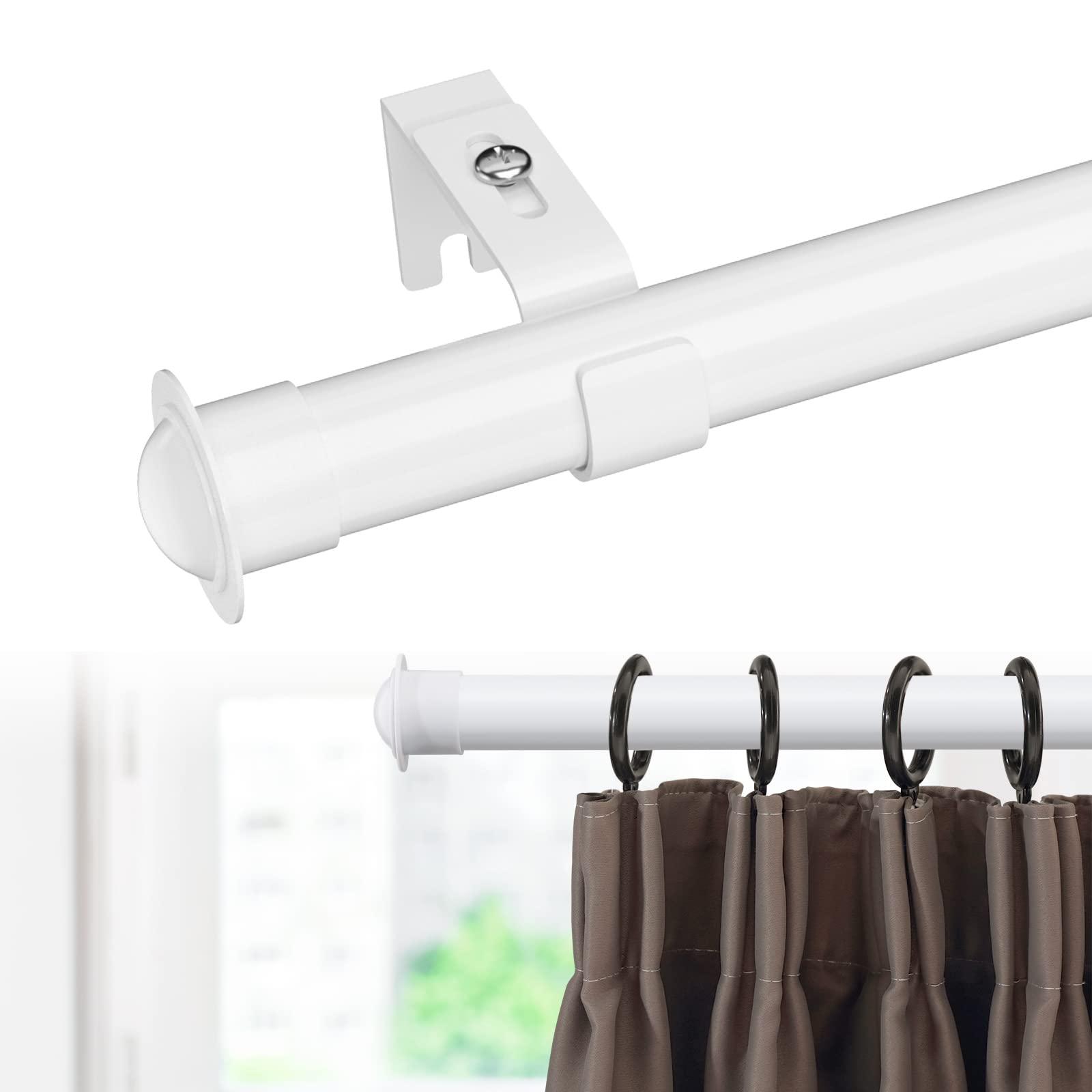 Harrms 28mm curtain poles extendable, white curtain pole 76-152cm, curtain poles metal for eyelet curtains, window curtain rod with brackets fittings set and finials for living room, bedroom