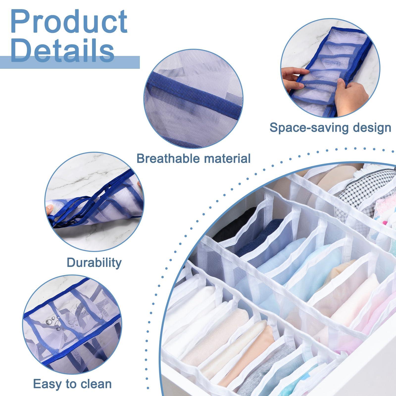 sourcing map 2 Pack Wardrobe Clothes Organizer, 7 Grids Underpants Socks Compartment Storage Box for Storing Socks, Underwear, T-shirt, Pants, Blue 2