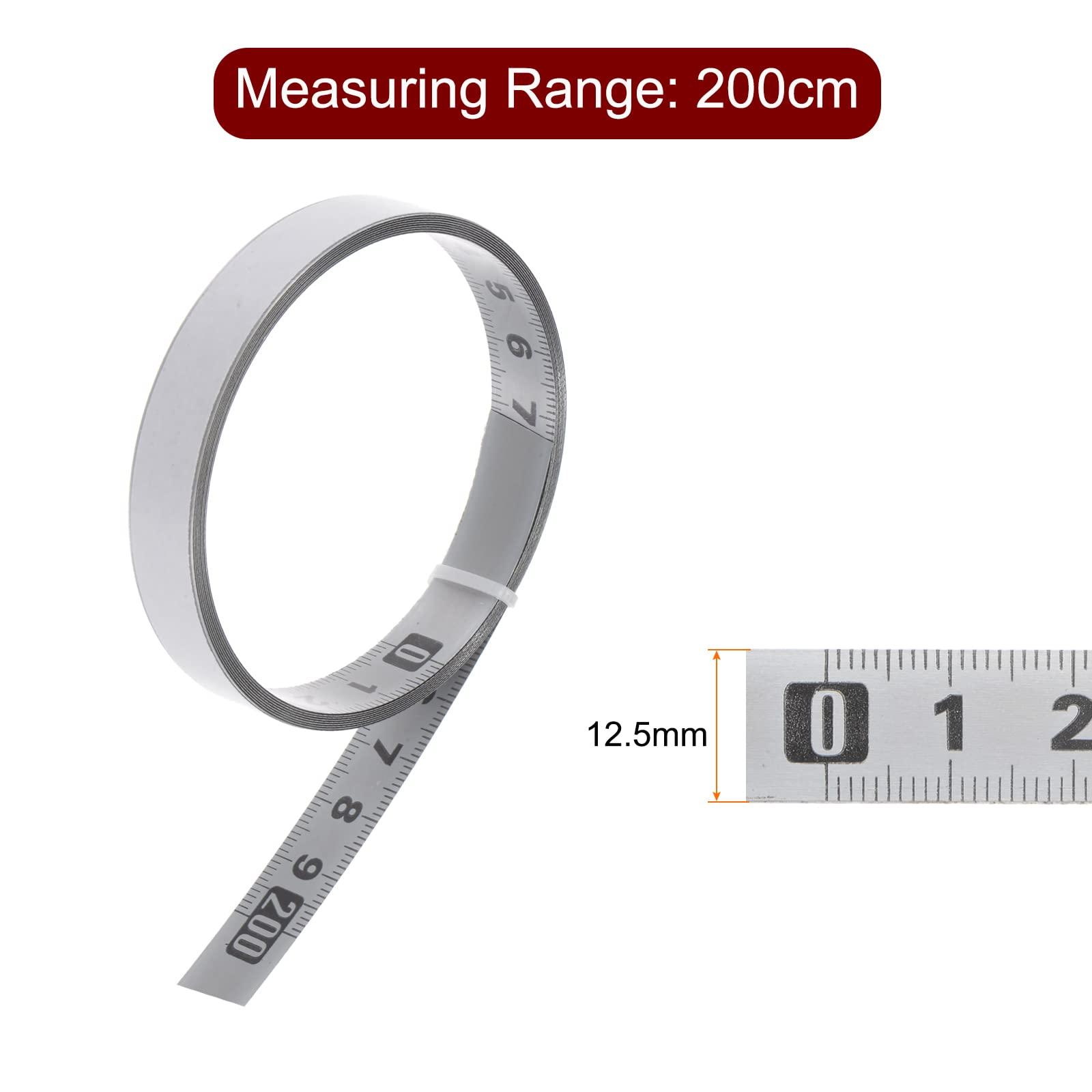 sourcing map 2pcs Self Adhesive Tape Measure 200cm Metric Left to Right Reading Sticky Measuring Tape Steel Workbench Ruler, Silver Tone 1