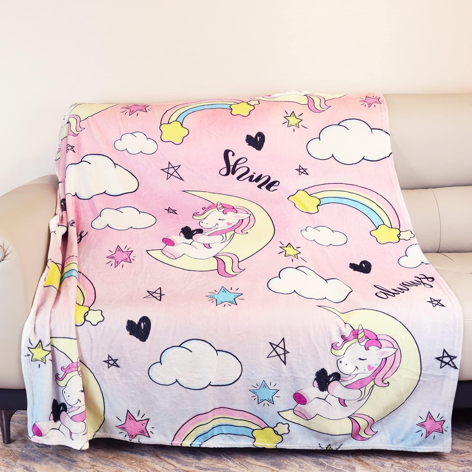 PQCXXA Magic Unicorn Blanket - Soft Flannel Fleece Blanket for Girls Kids, Microfiber Fleece Blanket for Couch, Bedroom, Travel (Cloud, 150x200cm) 2