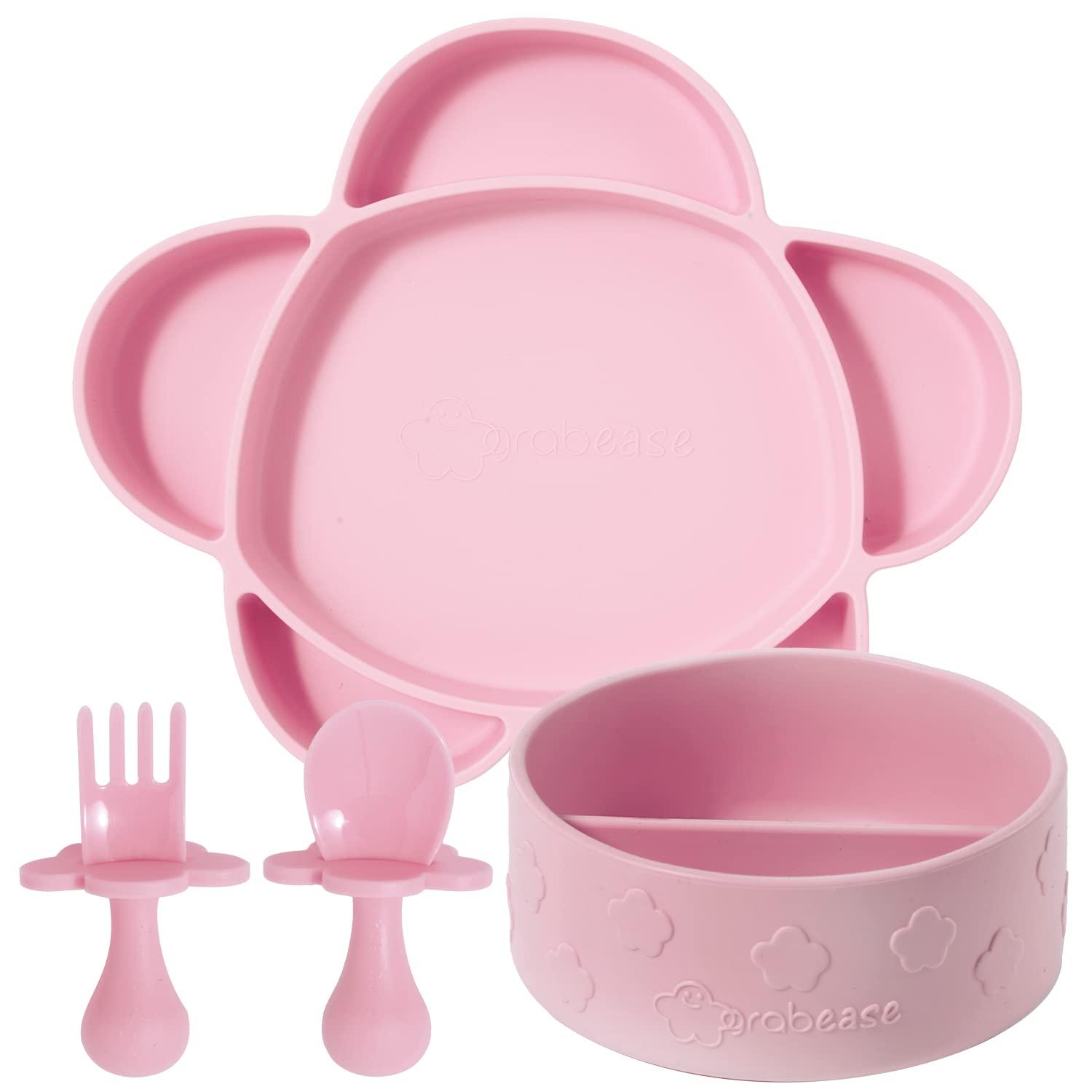 grabease Baby Feeding Set - Silicone Section Bowl, Cloud Section Plate and grabease Utensils - Gray 0