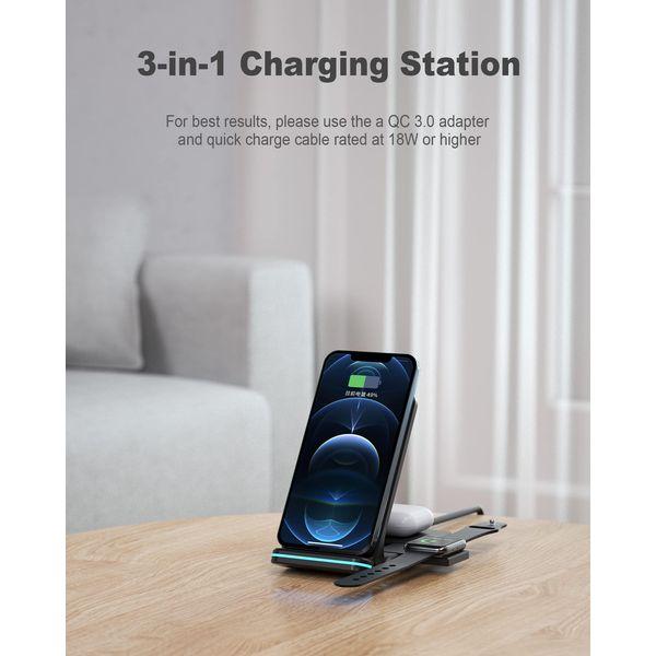 Wireless Charger, TESSAN 15W Apple Wireless Charger Stand, 3 in 1 Wireless Charging Station, Docking Station Compatible with iPhone 12/11/ XS/XR/X/ 8+, AirPods2/ Pro, Apple Watch Series 3/4/ 5/6 1