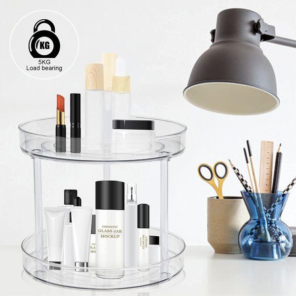 ZONITOK 2 Tier Clear Turntable Lazy Susan, Round Spinning Cabinet Spice Rack Organizer, Food Storage Container Bins for Kitchen Bathroom Jewelry Container Makeup Cosmetic Storage 2