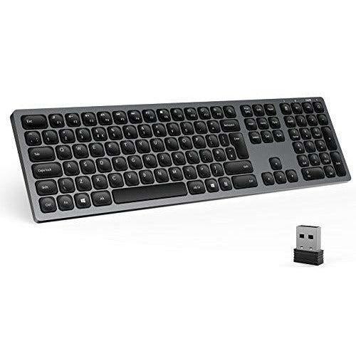Seenda 2.4G Wireless Keyboard, Slim Full-Size Low Profile Keys Rechargeable Keyboard With Number Pad, QWERTY UK Layout, for Computer Windows 7/8/10, Laptop, PC, Desktop, Space Gray 0