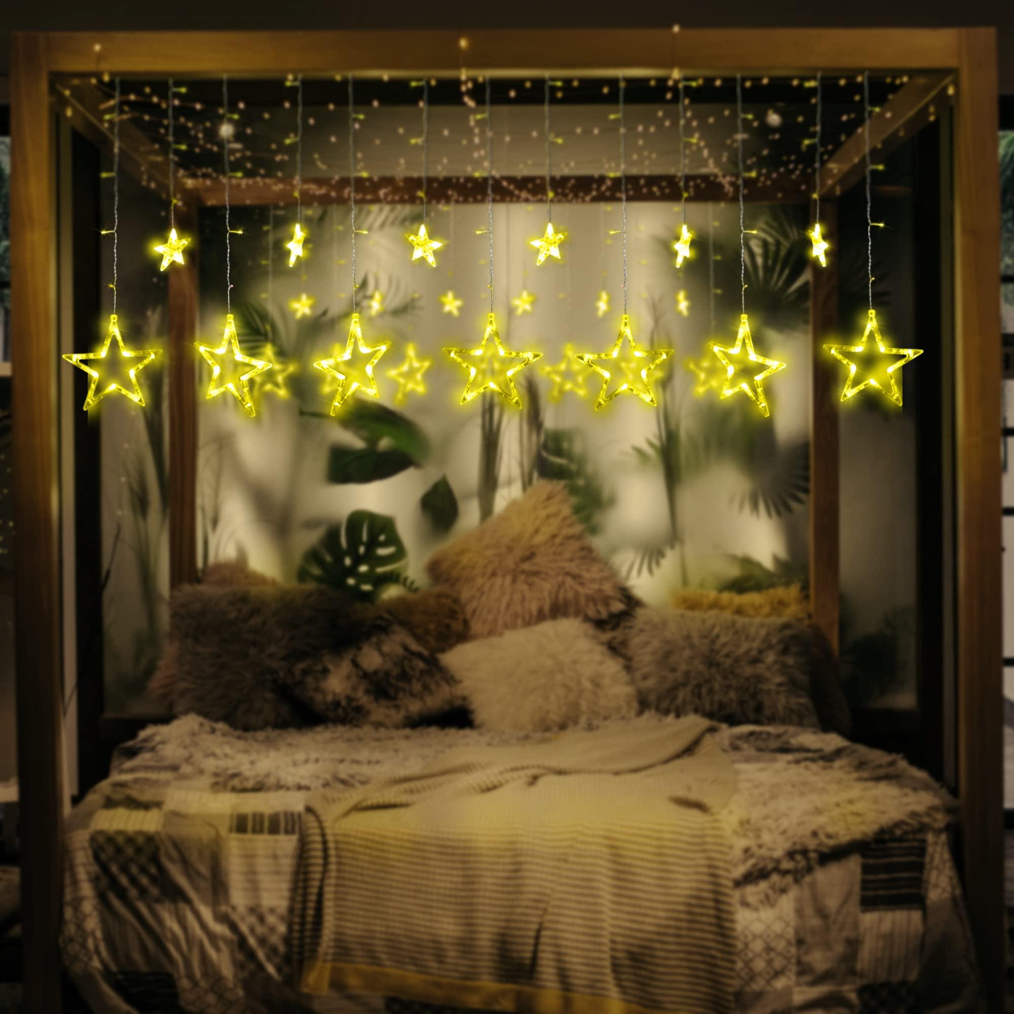 12 Star Curtain Lights with Remote Control 138 LEDs Fairy Light 8 Lighting Modes USB Powered for Bedroom Garden Party Wedding Christmas, Ideale Gift for Family Friends (Warm White) 3