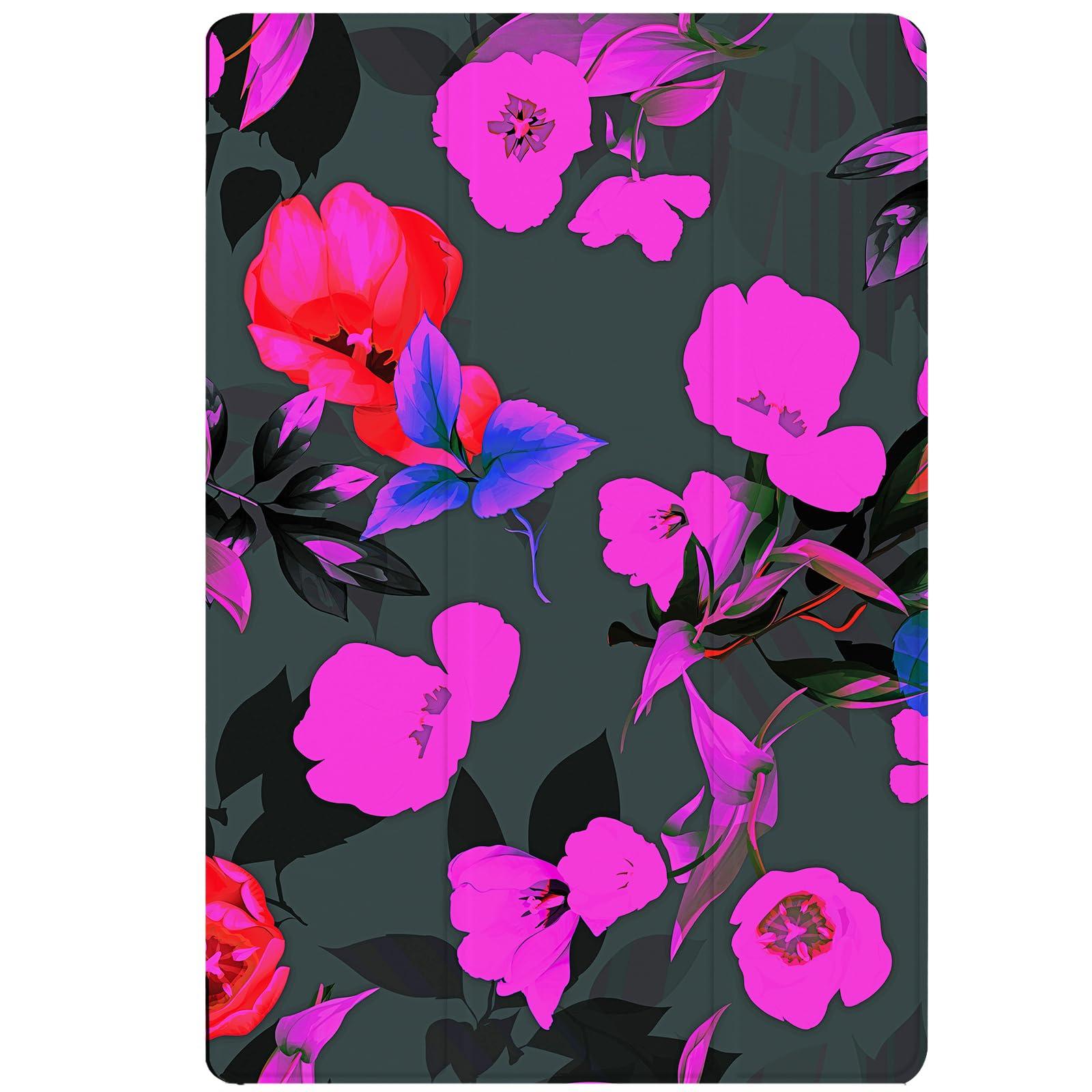 Berkin Arts Samsung Galaxy Compatible with Tab A 8.4 inch Case Model SM-T307 Tri-Fold Stand Cover Art Neon Floral Pattern Dark Flower Pattern 0