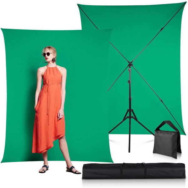 Green Screen with Stand for Photography, Foccalli Portable Backdrop Stand Kit with Chromakey Muslin Background for Meeting YouTube Video Streaming Gaming 0