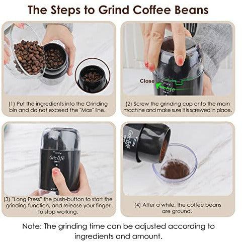 GRICAFE 2 in 1 Milk Frother Coffee Grinder, Electric Whisk Handheld Foam Maker Electric Coffee Bean Grinder for Coffee, Latte, Cappuccino, Hot Chocolate, Dried Spice, Pepper, Grain, Coffee Bean 3