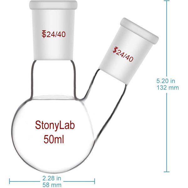 StonyLab Glass 500ml Heavy Wall 2 Neck Round Bottom Flask RBF, with 24/40 Center and Side Standard Taper Outer Joint - 500ml 1