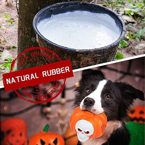 G.C Dog Chew Toys Indestructible for Aggressive Chewers, Durable Tough Dog Toys for Large Dogs Interactive Rubber Halloween Pumpkin Skull Dog Toy for Puppy Medium Small Dogs 4