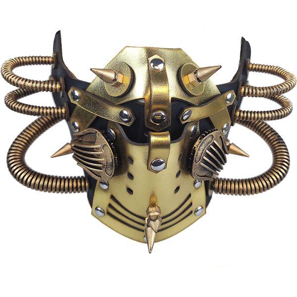Ubauta Steampunk Leather Mask Cosplay Mask Punk Rivet Masquerade Mask-Gold