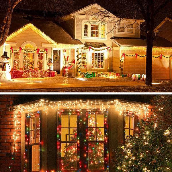 EUKSRH Outdoor Icicle Lights Christmas Decorations, 10m with 400 LED 8 Modes, 3 Pin UK Plug Adapter, Wave String Lights Icicle Curtain Light,Waterproof Festival Lighting, Christmas Decoration 3