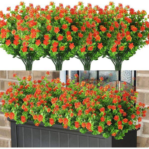 VISVIC Artificial Flowers Faux Plastic Fake Flowers UV Resistant for Indoor Outside Hanging Pot Garden Porch Wedding Party Farmhouse Décor, Orange, 20 Bundles