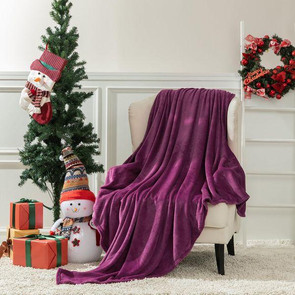 VOTOWN HOME Fleece Flannel Throw Blankets, Queen Size Warm Fluffy Soft Blanket for Sofa and Couch, Cozy Bed Lightweight Fit All Season Large, 220x240cm Purple 1