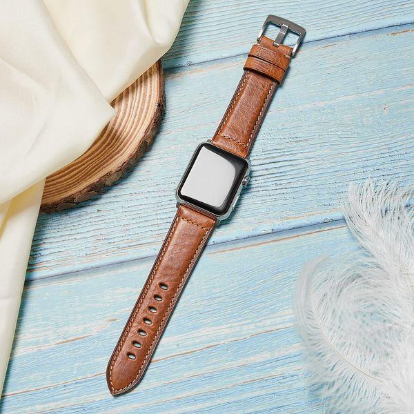 Avohome Genuine Leather Watch Strap Compatible with Apple Watch Band (42/44/45/49mm, Gold-sliver buckle) 1
