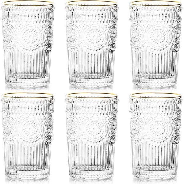 Glasseam Water Glasses Drinking, 400ML Clear Vintage Tumblers Glass Set of 6 Tall Highball Glass for Juice Coffee Tea for Party, Bar 1