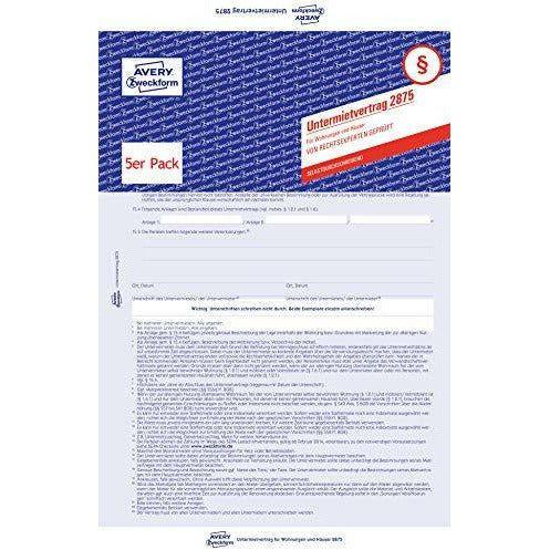 AVERY Zweckform 2875 Sub-Lent Contract for Houses and Houses (Agreement with Deposit, 5 Pages Form A4 Self-Copying) Pack of 5 Blue 0