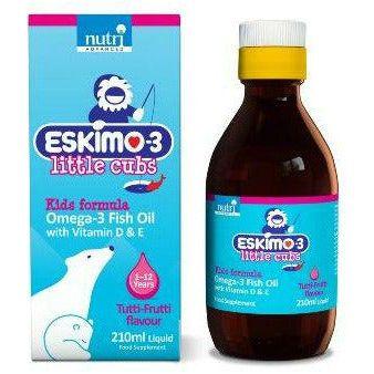 Eskimo Little Cubs Kids Omega 3 Fish Oil with Vitamin D & E - Tutti Fruitti Flavour 210ml 0