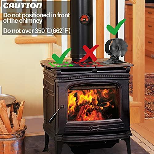 Wood Stove Fan-Small Size,2021 Upgrade 4 Blades Silent Operation with Stove Thermometer for Wood/Log Burner/Fireplace,Eco Friendly and Efficient Heat Distribution 4