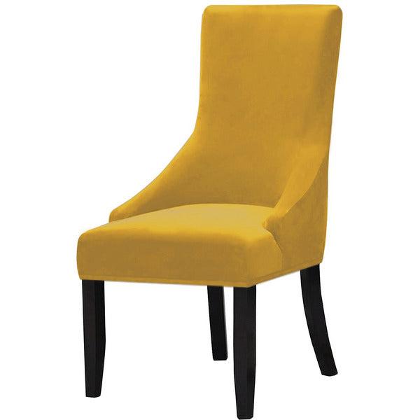 KELUINA Velvet Plush Dining Chair Covers,High Stretch Fit Wingback Side Chair Slipcovers, Removable Washable Soft Spandex Reusable Arm Chair Protector Cover (Mustard,4 Pieces) 0