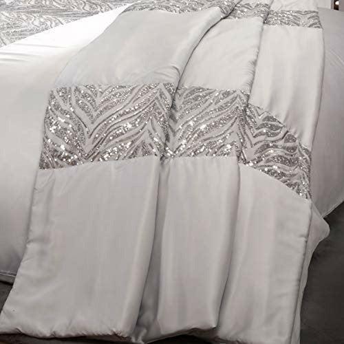 Sleepdown Sparkle Sequin Silver Grey Panel Band Bedspread Throw Over Sofa Bed Super Soft Warm Cosy Large Blanket - 150cm x 200cm 1