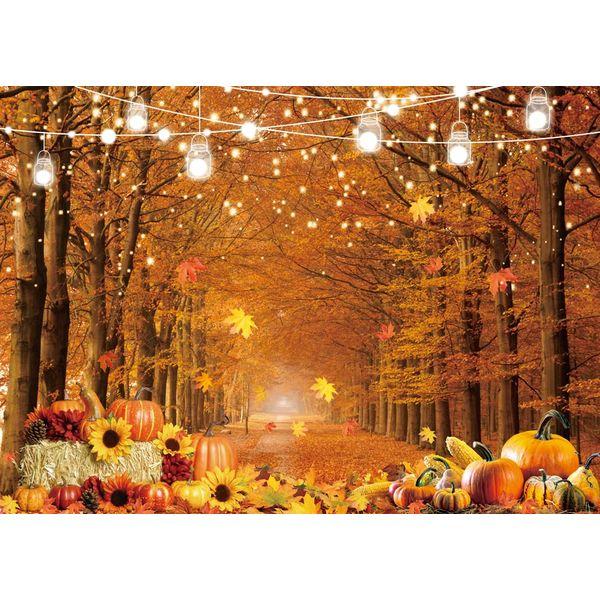 Thanksgiving Fall Photography Backdrop Autumn Forest Maple Leaves Photo Background Farm Harvest Event Thanksgiving Party Decorations Photo Booth Props 8x6FT 1