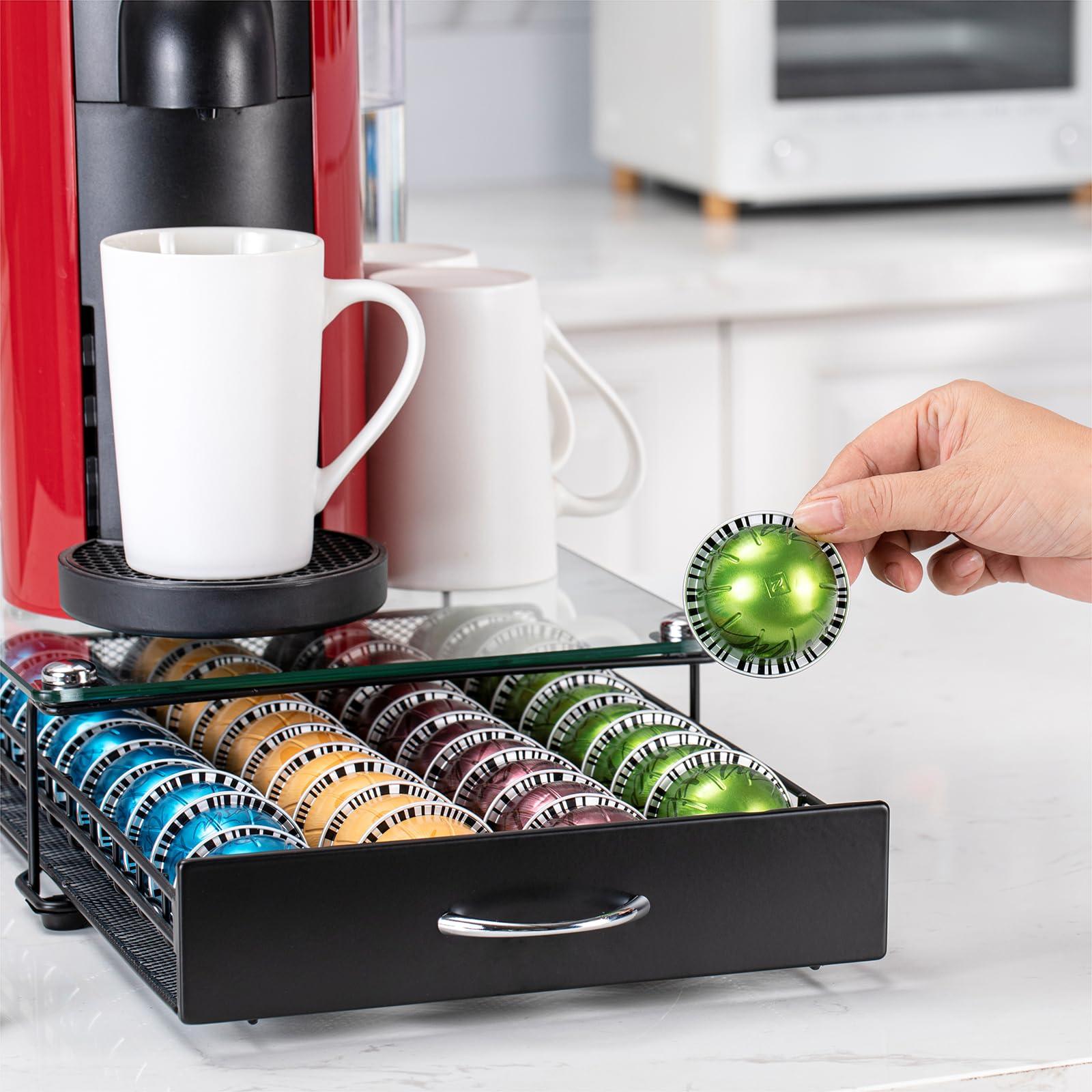 Rice rat Vertuo Capsule Holder Drawer for Nespresso With Glass For Cabinet Vertuoline Pod Storage Rack For Counter (Class-40 Pods（With handle）) 4