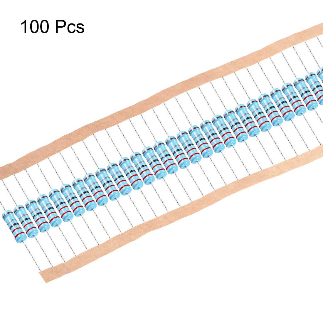 sourcing map 100Pcs 2.2 Ohm Resistor, 2W 1% Tolerance Metal Film Resistors, Lead, 5 Bands for DIY Electronic Projects and Experiments 2