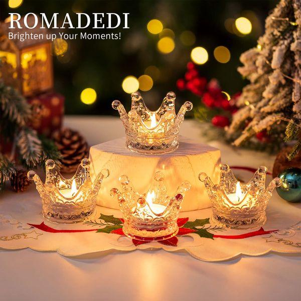 Romadedi Tea Light Candle Holders Glass - 12PCS Crown Deocr Table Centerpiece Tealight Holder Clear Bulk for Votive Candles Dinner Wedding Party Christmas Decoration 1