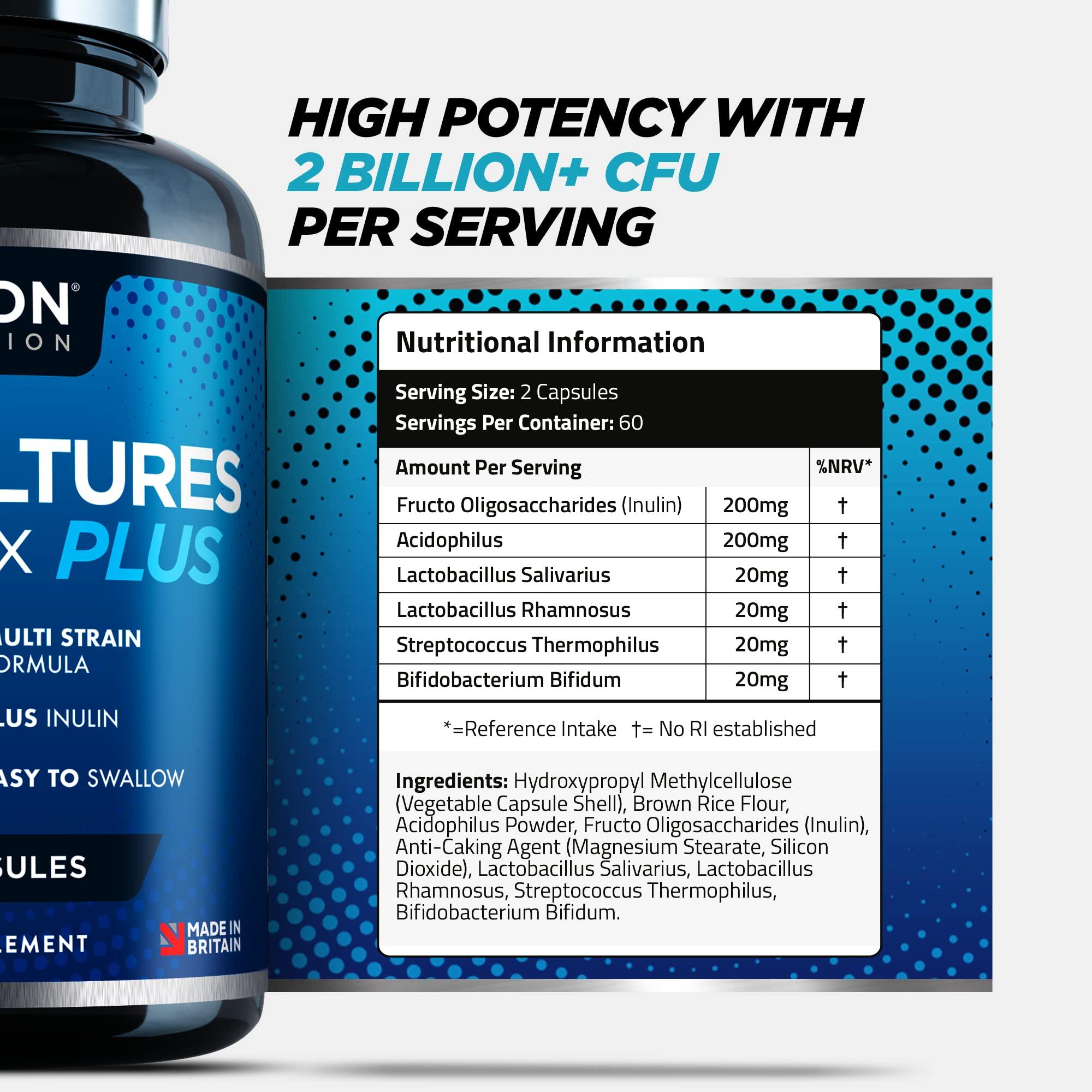 20 Billion CFU Superior Probiotic - Cultures Complex Plus - 120 Tablets Acidophilus, Bifidobacterium & More - Added Prebiotic Inulin for Absorption - Vegetarian for Adults Women Men 1