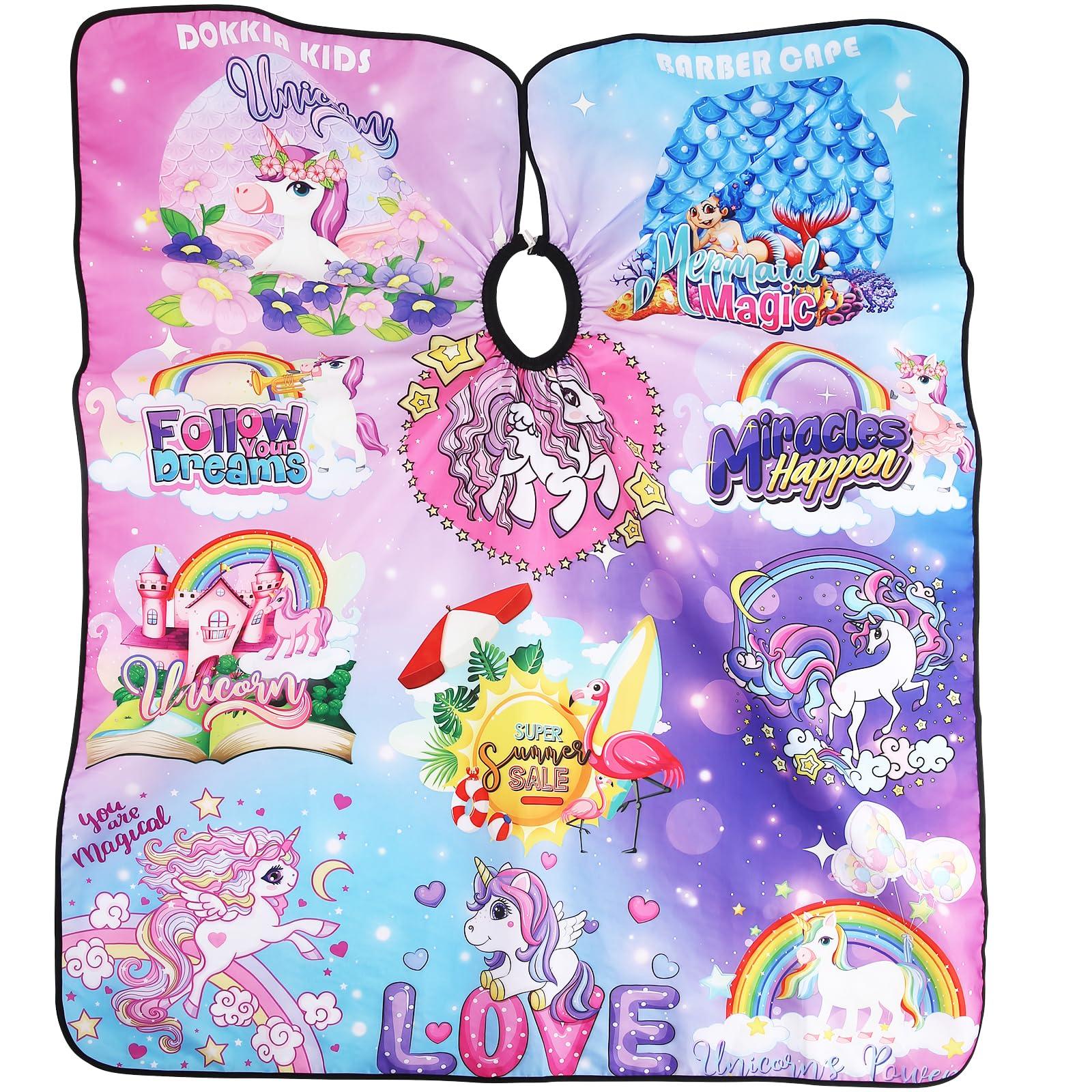 DOKKIA KIDS Barber Cape Haircut Hair Cutting Children Toddler Boys Girls Hairdressing Salon Styling Cloth Apron Cover Gown (Unicorn Mermaid Flamingo) 1