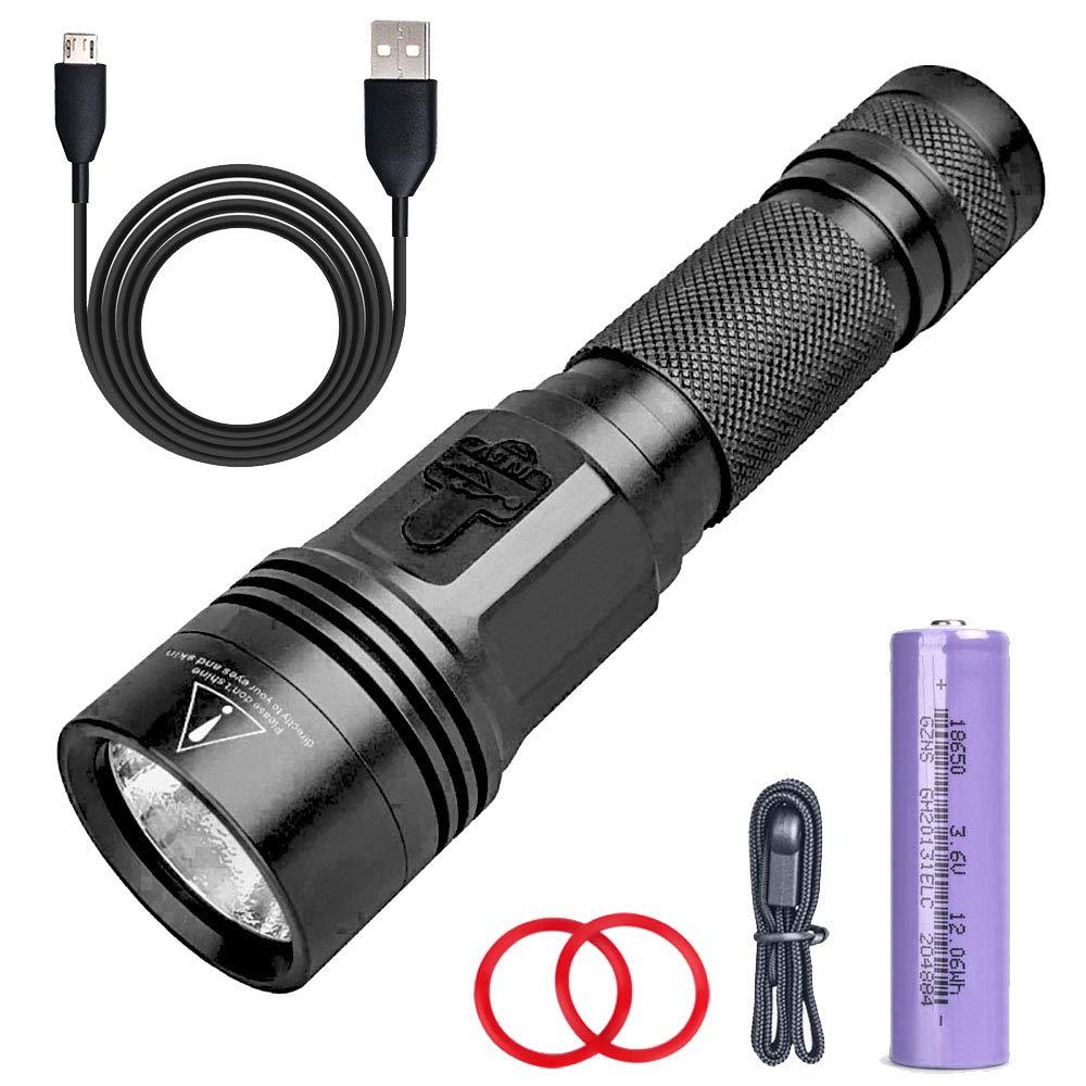 LIGHTFE Black light 395nm UV Flashlight M3A with SSC UV LED, 18650 Rechargeable Battery (Included), Max.3000mW Power Output for UV Glue Curing, Pet Urine Detection, AC leak detection 0