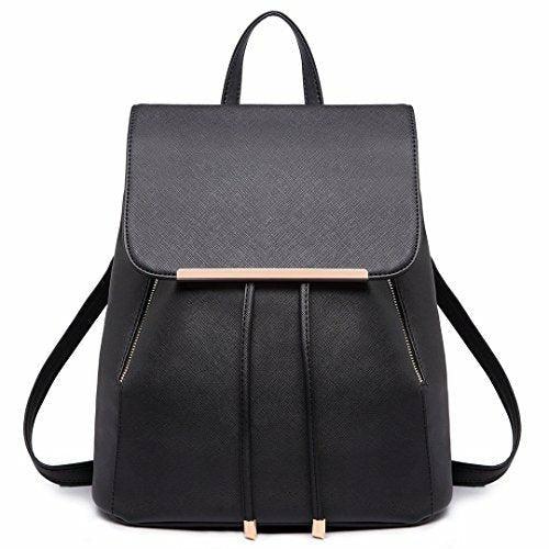 Miss Lulu Ladies Fashion PU Leather Backpack Rucksack Shoulder Bag (Black) 0
