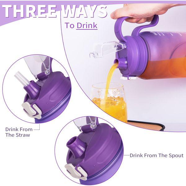 Justfwater 2L Sport Motivational Water Bottle with Straw BPA Free Drinking Bottle 2 Litre with Time Marker for Fitness Gym 2