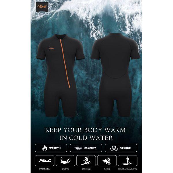 Hevto Men Shorty Wetsuits Front Zip 2mm Neoprene CR Surfing Swimming SUP Diving Wet Suit Keep Warm for Water Sports (S, Men Black) 2