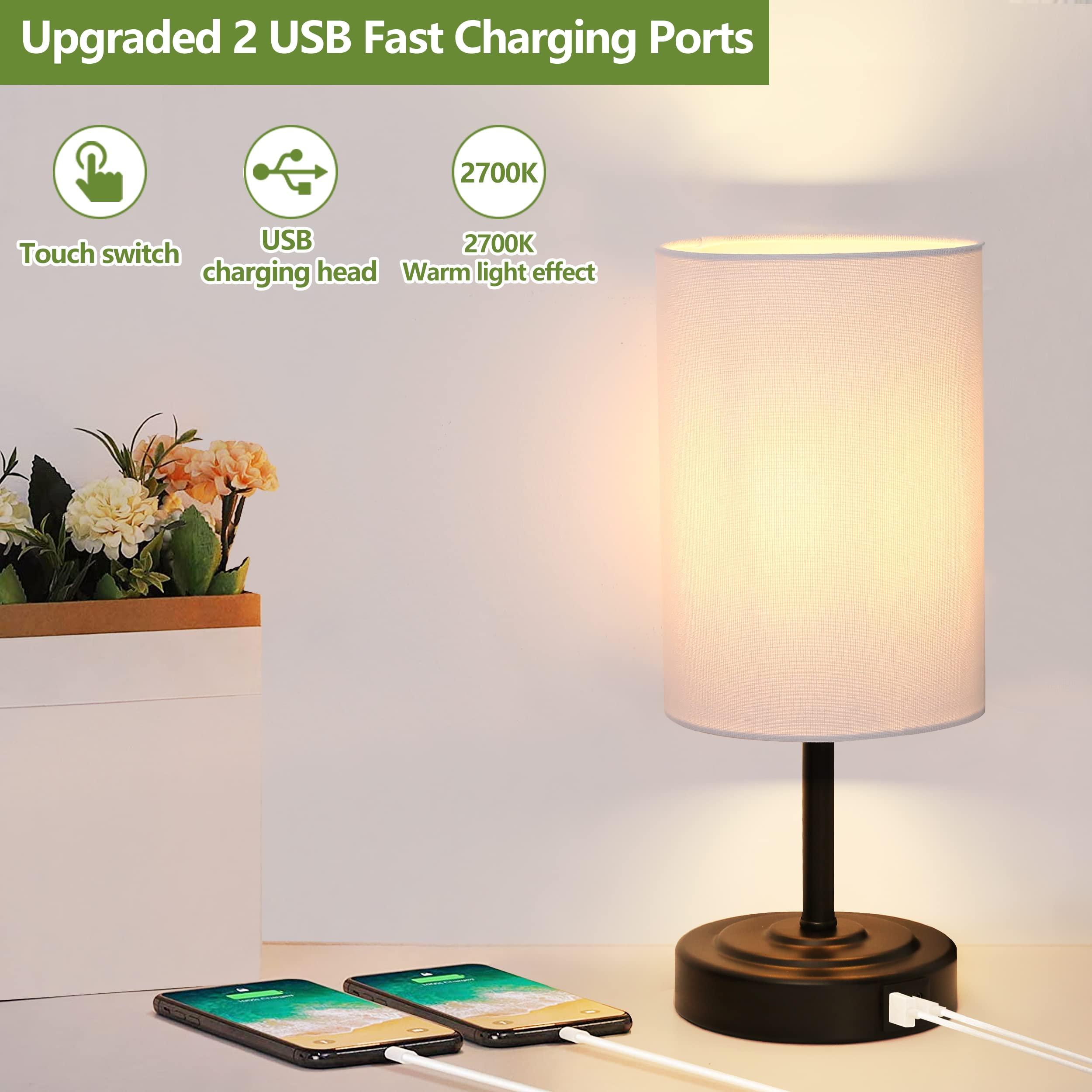 Hi-ERA Table Lamp with USB A+C Charging Ports, Modern Bedside Lamps with Fabric Shade, Bedside Lamps for Bedrooms Touch Control, Small Touch Lamps Bedside for Bedrooms, White 1