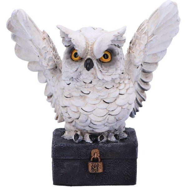 Nemesis Now Archimedes White Horned Owl Perched on a Locked Box Figurine, 12.5cm 0