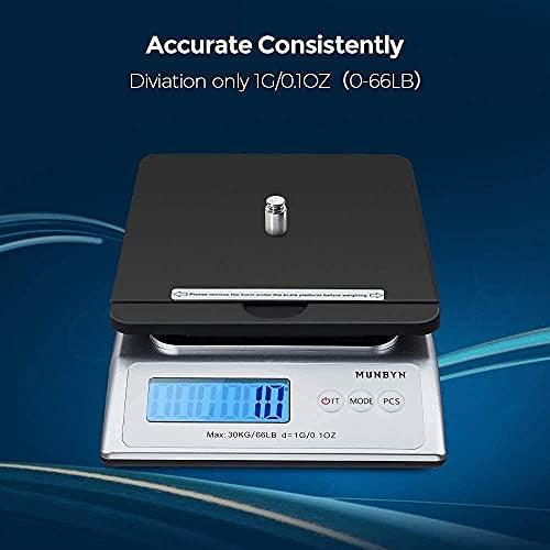 MUNBYN Digital Postal Scales, Parcel Postage Shipping Scale 30kg 66lbs Electronic Mail Scale with Hold and Tear Function, Includes Tape measure, AC Adapter and 1.5Vx3AAA 1