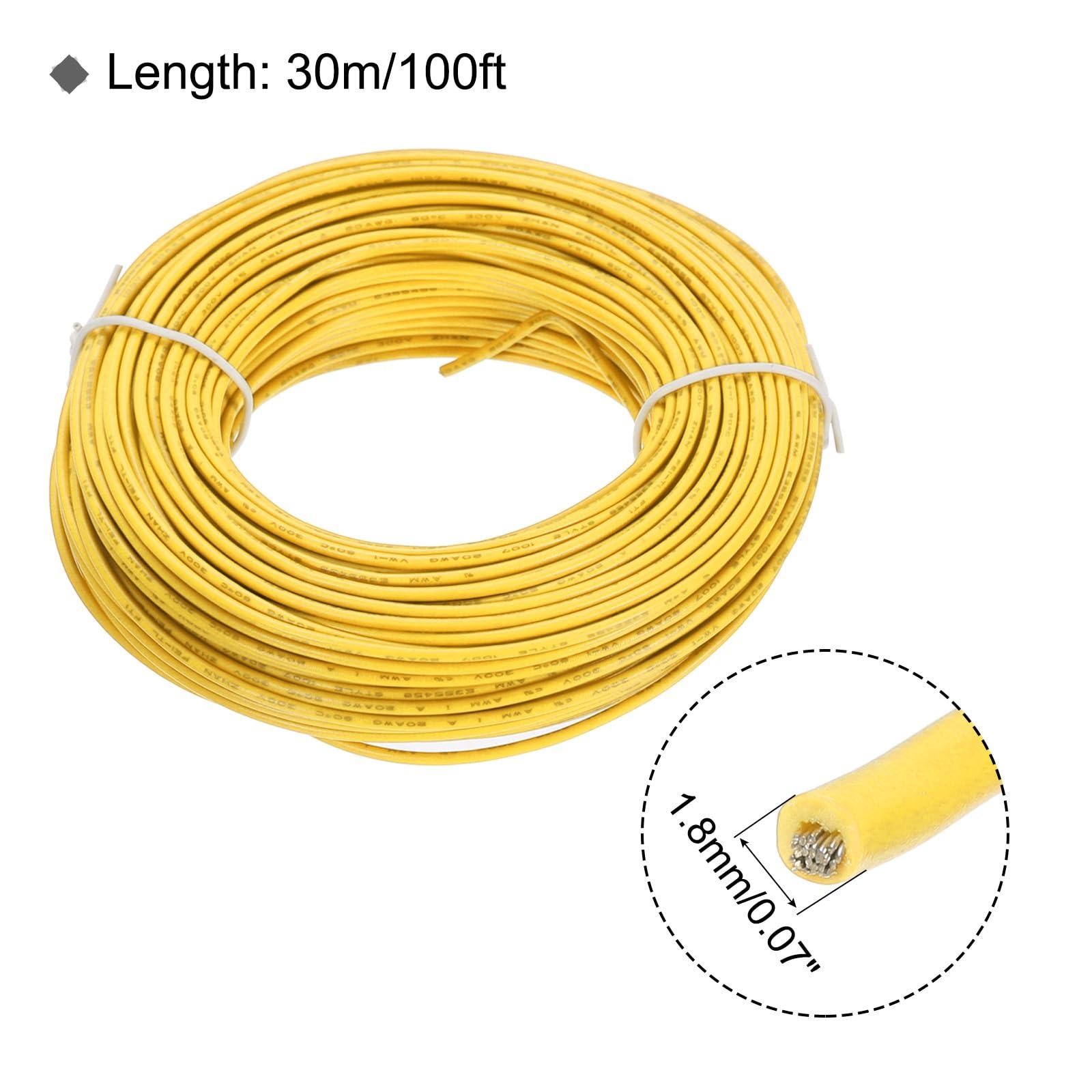 sourcing map 20AWG Wire 20 Gauge Stranded Wire PVC Hookup Wire, Electrical Wire UL1007 Tinned Copper Wire 30m/100ft Yellow for Internal Connecting Wire 1