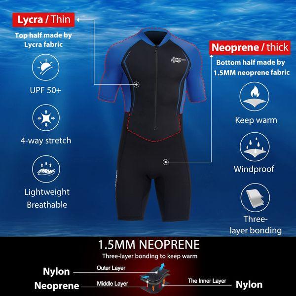 AONYIYI 3MM Neoprene Long Sleeve Full Wetsuit 1.5 MM Lycra Shorty Wetsuits for Women Men for Swimming Surfing Diving Water Sports Swimwear Surfwear 1