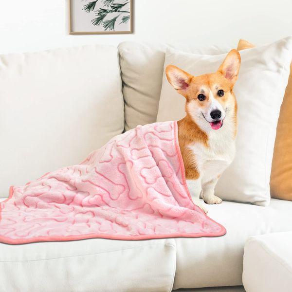 Rezutan Dog Blankets, Puppy Blankets, Dog Blankets Washable, Flannel Throws for Dog Cat, Fleece Dog Blanket for Sofa, Bed, Car Seat, 3 Pack(2 Blue+1 Pink), 110x80cm 4